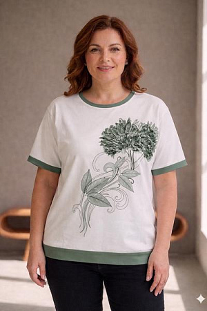 Футболка Elena&Vika 25022 white-green - делук