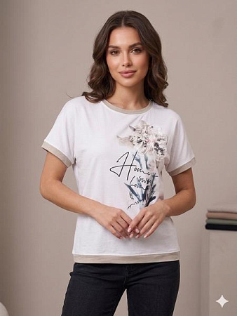 Футболка Elena&Vika 25021 white-beige - делук