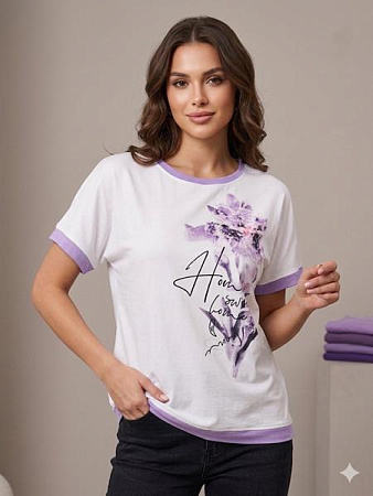 Футболка Elena&Vika 25021 white-lilac - делук