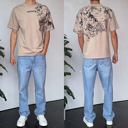 Футболка Three Black 2128 beige - делук