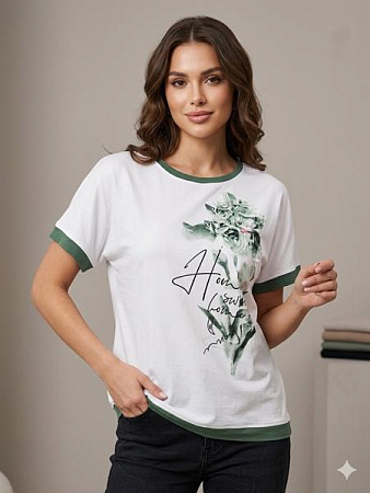 Футболка Elena&Vika 25021 white-green - делук
