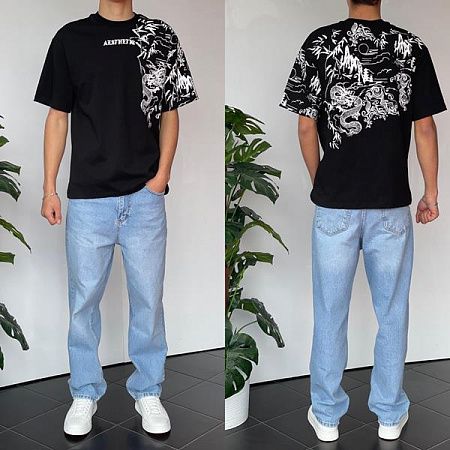 Футболка Three Black 2129 black - делук