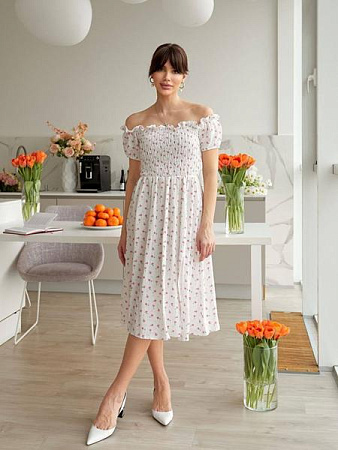 Платье Arina 1495 white-pink - делук