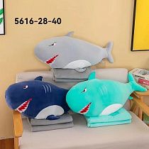 Плед-подушка игрушка 3в1 акула 28136 серая - делук